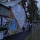 presentation of wall painting Reflections, by Mitja Ficko
